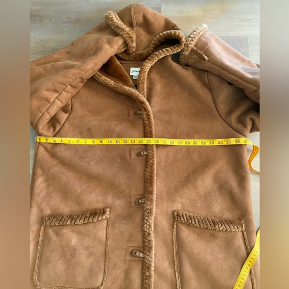 St Johns Bay Hooded Faux Suede Faux Fur Lining Brown Coat Jacket Women's Size 1X - Picture 4 of 8